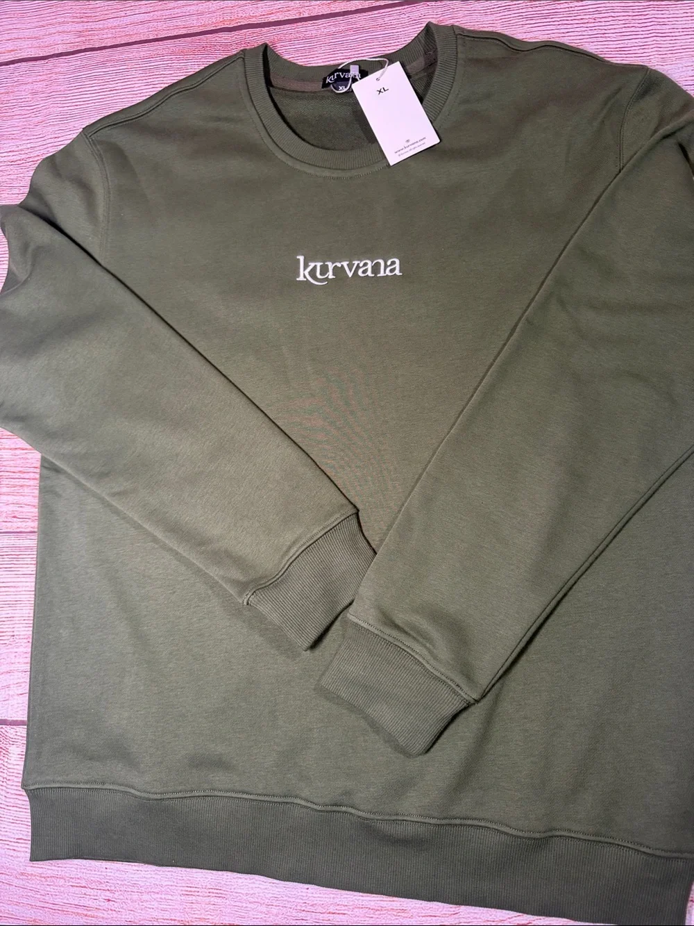 Kurvana Olive Green Crewneck Sweatshirt Unisex XL Logo Pullover NWT